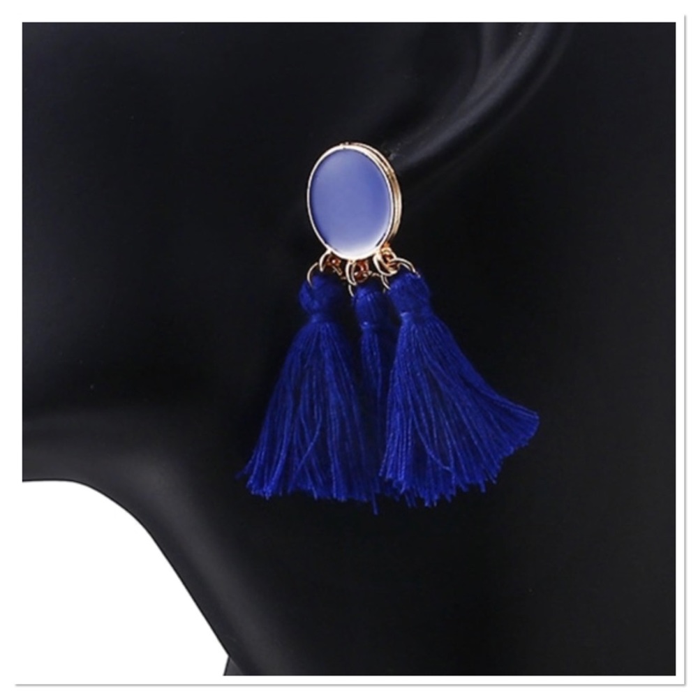 Blue Tassel Earrings - Picture 2 of 3